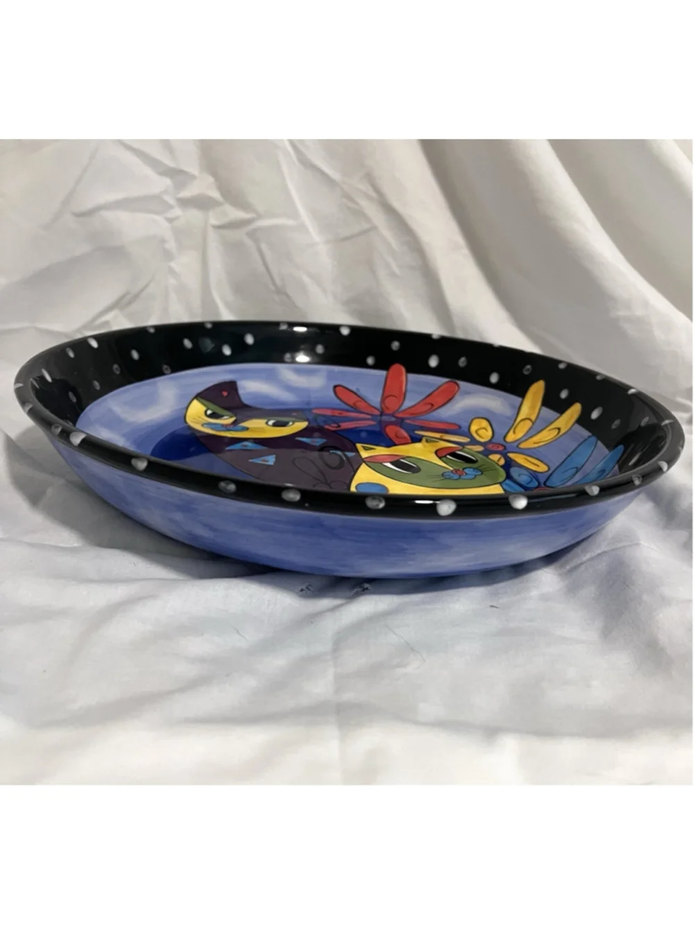 Milson and Louis Abstract Cats & Flowers Platter 13” Hand Painted Colorful Bowl